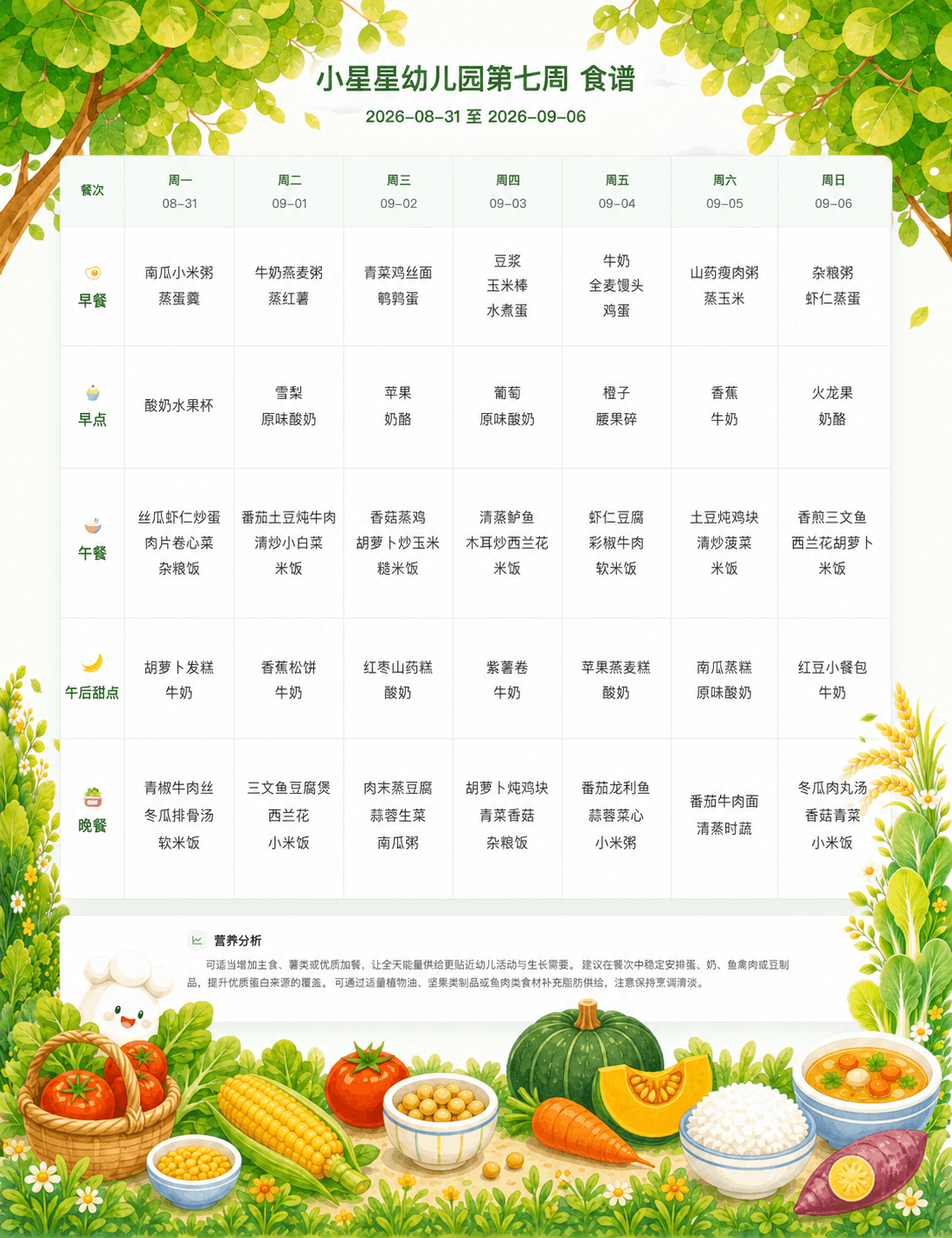 小星星幼儿园第七周食谱海报
